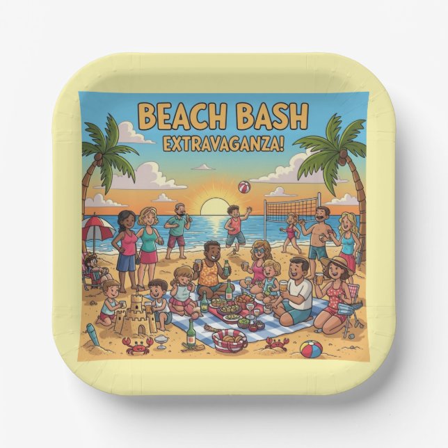Ansammlung am Strand Pappteller (Vorderseite)