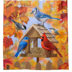 Ansammlung der Herbst-Vogelzuführung Duschvorhang