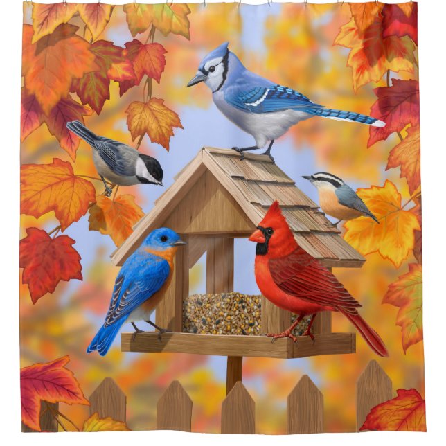 Ansammlung der Herbst-Vogelzuführung Duschvorhang (Vorderseite)