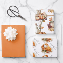 Ansammlung Erntedank Abendessen Geschenkpapier Set