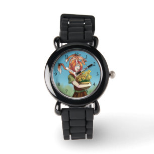 Ansammlung von Blume mit einem Drachen Armbanduhr