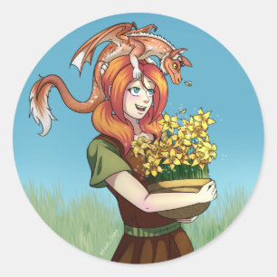 Ansammlung von Blume mit einem Drachen Runder Aufkleber