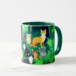 Ansammlung von Katzen in einem schattigen Waldlade Tasse