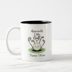 Anscheinend mag ich Golf personalisierter Name  Zweifarbige Tasse