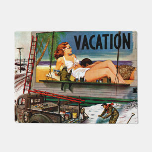 Anschlagtafel-Maler im Winter durch Stevan Dohanos Fußmatte