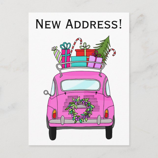 Anschrift Ankündigung Pink Fiat 500 Weihnachtsgesc Postkarte (Vorderseite)
