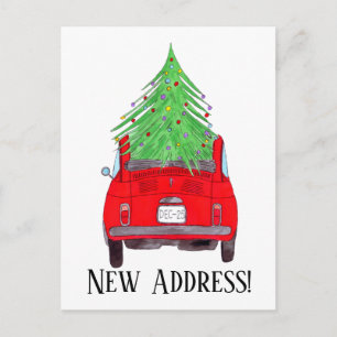 Anschrift Ankündigung Red Car mit Weihnachtsbaum Postkarte