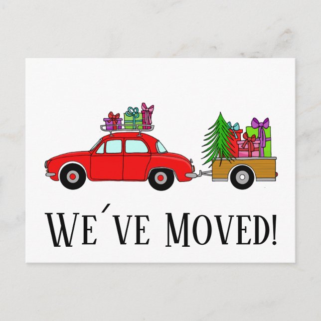 Anschrift Ankündigung Red Car mit Weihnachtsgesche Postkarte (Vorderseite)