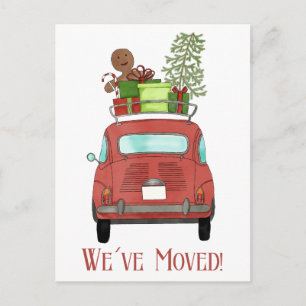 Anschrift Ankündigung Rotes Auto mit Geschenken Postkarte