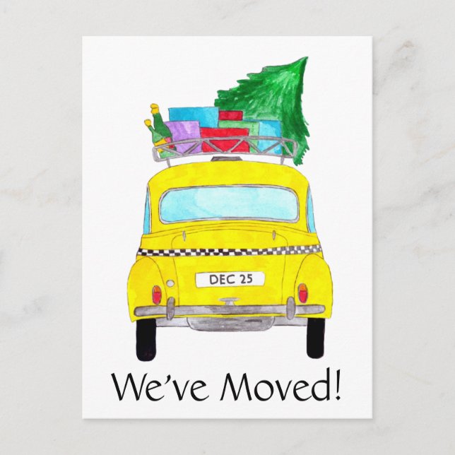 Anschrift Ankündigung Yellow Taxi Weihnachtsgesche Postkarte (Vorderseite)