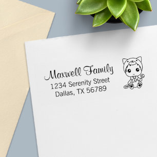 Anschrift der Baby White Cat Kostüme Familienadre Permastempel