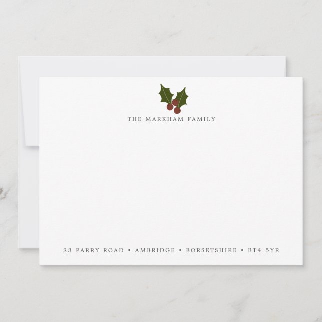 Anschrift der Familie Holiday Holly Mitteilungskarte (Vorderseite)