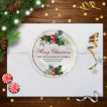 Anschrift der Familie Marmor und Gold Christmas Ho Runder Aufkleber<br><div class="desc">Hübsche Weihnachtsfamilienaufkleber mit festlichen heiligen Blätter und Beeren über einem Imitat Marmorboden und hübschen Imitaten goldenen Folienring. Ideal für alle Weihnachtskarten als Umschlag Aufkleber.</div>