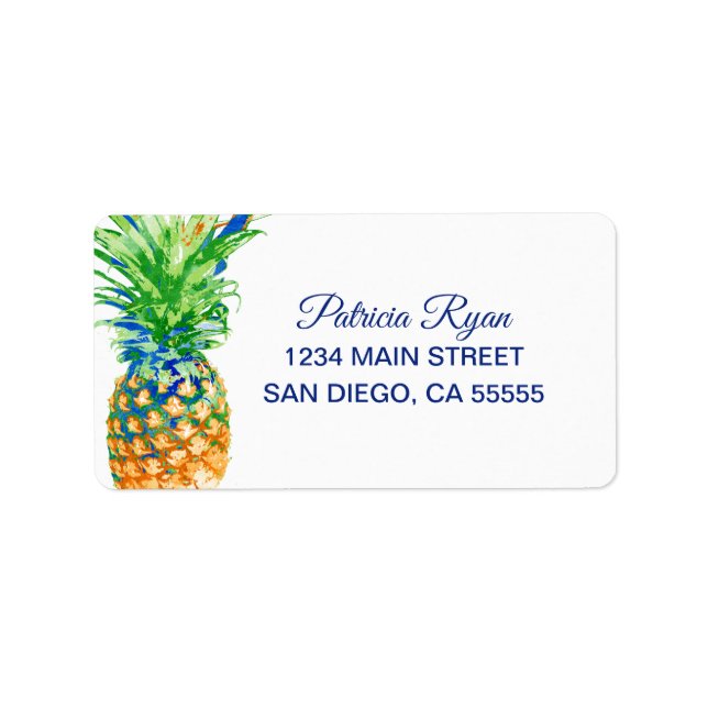 Anschrift der Tropischen Ananas Blaue Typografie Adressaufkleber (Vorne)