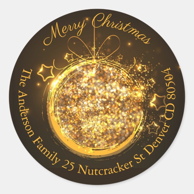 Anschrift des Weihnachtsbaumgold-Glitzer Runder Aufkleber (Vorderseite)