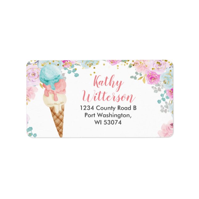 Anschrift Etikett Pastel Eis floral Baby Dusche Adressaufkleber (Vorne)