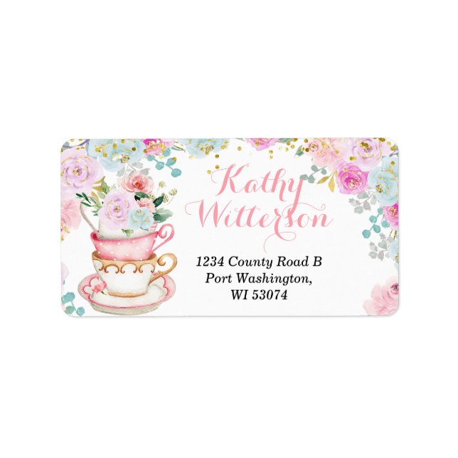 Anschrift Etikett Tee Party Babydusche Pastel Flor Adressaufkleber (Vorne)