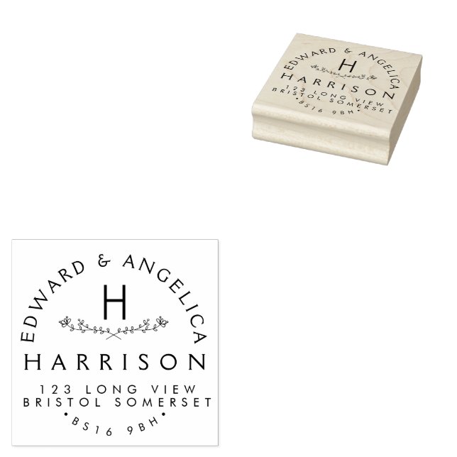 Anschrift floral, Personalisierte Blume R Gummistempel (Stempel)