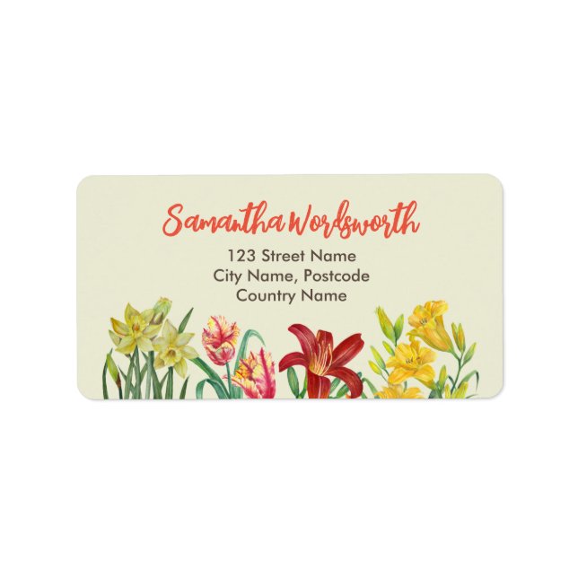 Anschrift Orange Yellow Spring Flowers Creme Adressaufkleber (Vorne)