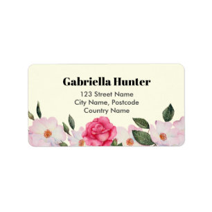 Anschrift Pink White Roses Ballerina Floral Creme Adressaufkleber