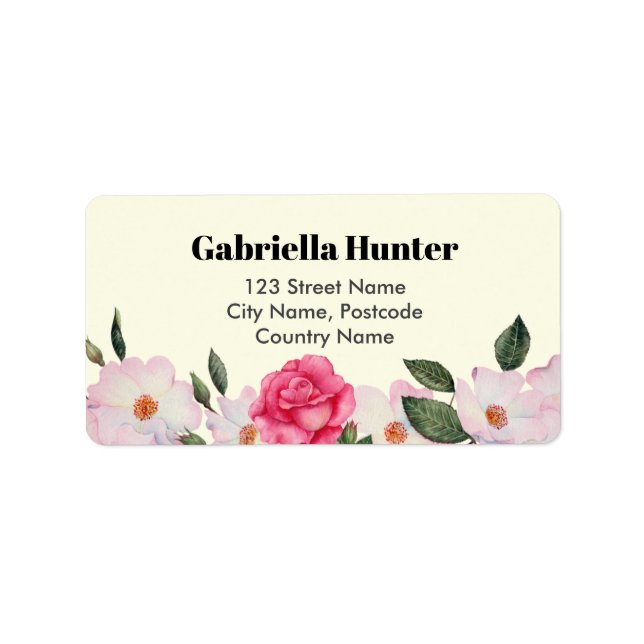 Anschrift Pink White Roses Ballerina Floral Creme Adressaufkleber (Vorne)