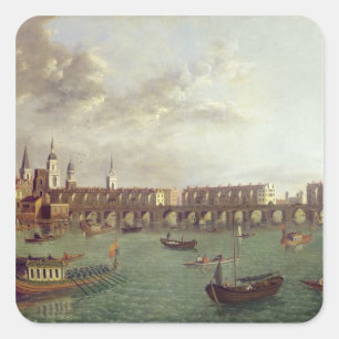 Ansicht alter London-Brücke Quadratischer Aufkleber