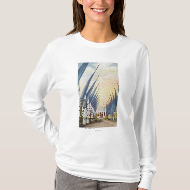 Ansicht der Allee von Flags, Weltausstellung 1934 T-Shirt (Vorderseite)