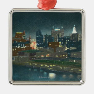 Ansicht der Büffel-Skyline nachts Silbernes Ornament