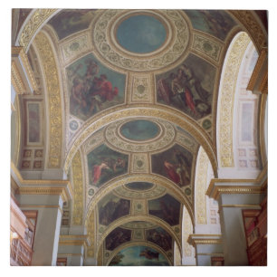 Ansicht der coffered Bibliotheksdecke mit Fliese