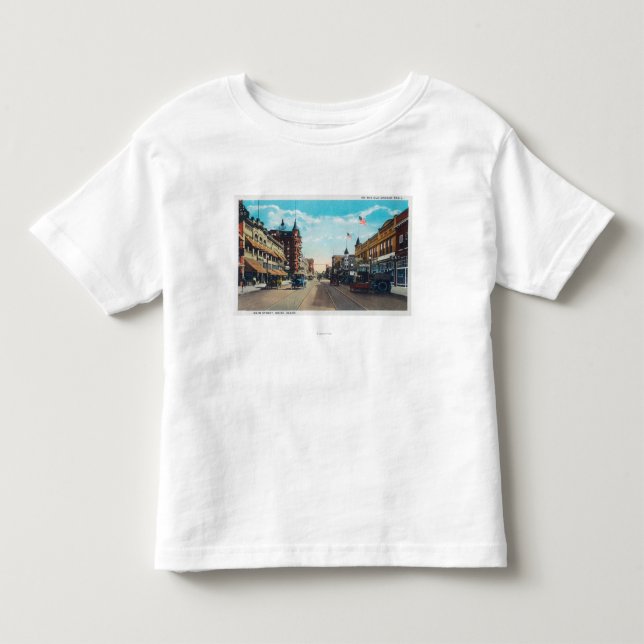 Ansicht der Hauptstraße mit Modell-t Ford-Autos Kleinkind T-shirt (Vorderseite)