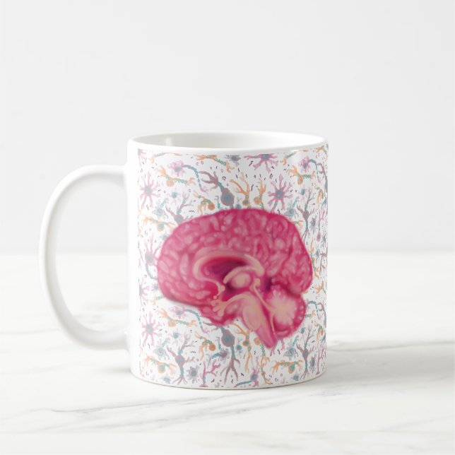 Ansicht der Hirnabschnitte und Muster der Neuronen Kaffeetasse (Links)