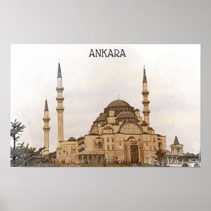 Ansicht der Kocatepe-Moschee in Ankara, Türkei im Poster
