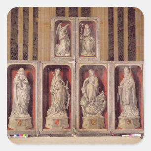 Ansicht der Platten des geschlossenen Altarpiece Quadratischer Aufkleber