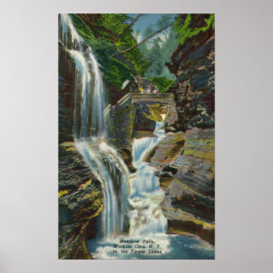 Ansicht der Regenbogen-Fälle und der Brücke Poster