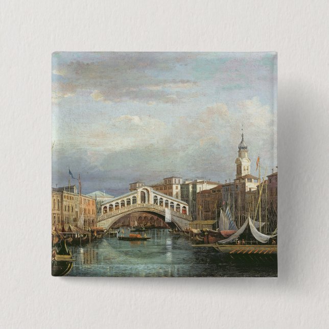 Ansicht der Rialto Brücke in Venedig Button (Vorderseite)