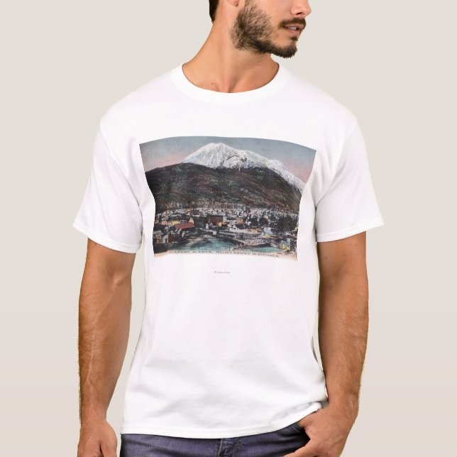 Ansicht der Stadt und des Bergs DeweySkagway, AK T-Shirt (Vorderseite)