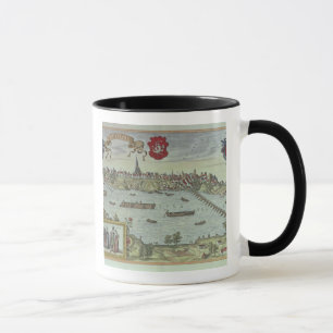 Ansicht der Stadt von Warschau neben dem Fluss Tasse