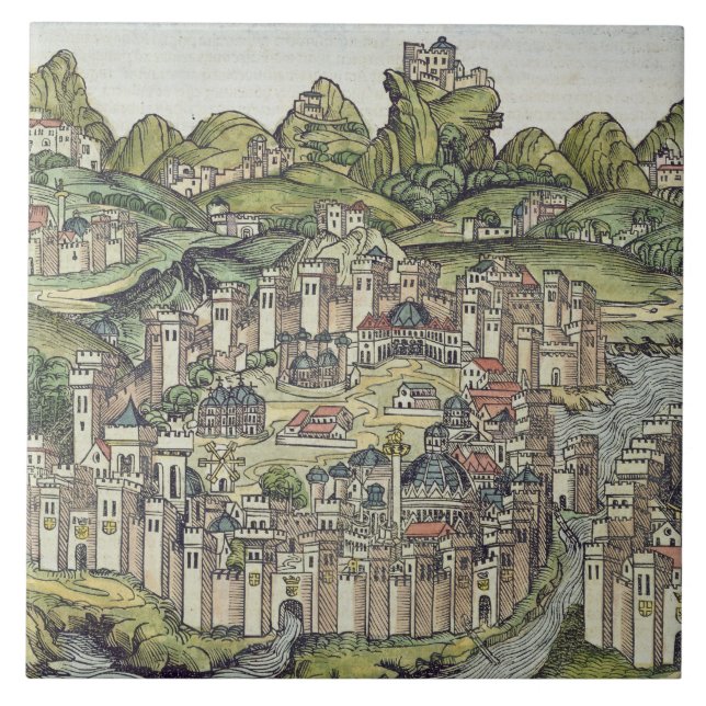 Ansicht der ummauerten Stadt von Konstantinopele, Fliese (Vorderseite)