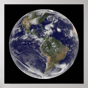 Ansicht der vollen Erde und vier stürmen Systeme Poster