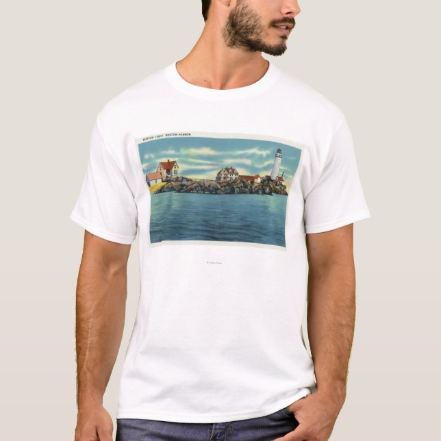 Ansicht des Boston-Hafen-und Boston-Leuchtturmes T-Shirt (Vorderseite)