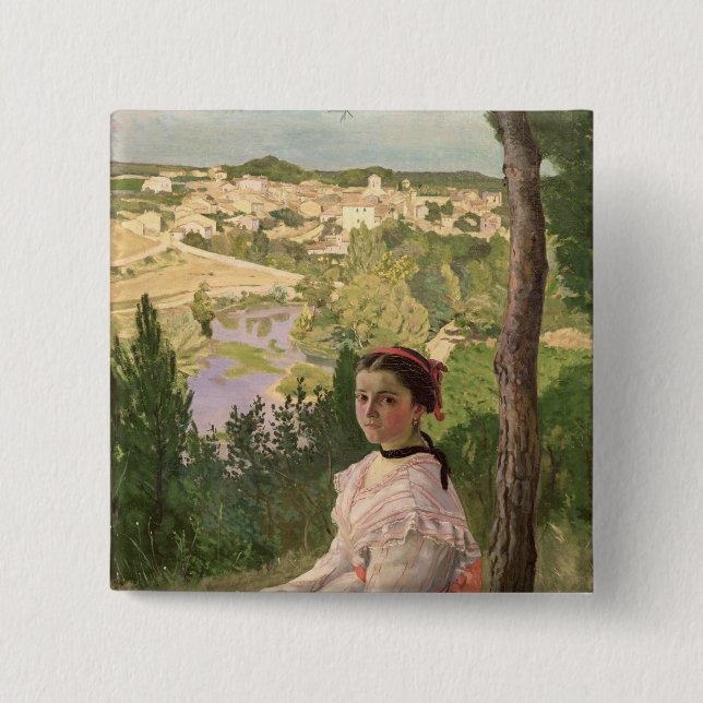 Ansicht des Dorfs, Castelnau, 1868 Button (Vorderseite)