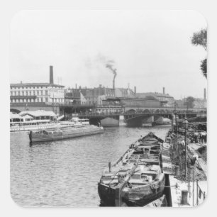 Ansicht des Fluss-Gelages, Berlin, c.1910 Quadratischer Aufkleber