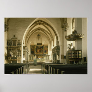 Ansicht des Innenraums der Kirche mit Poster