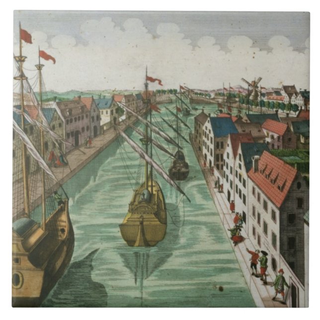 Ansicht des Kettel Tors in Delft (Stich) Fliese (Vorderseite)