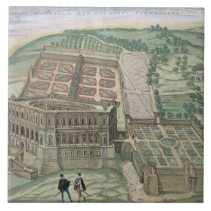 Ansicht des Landhauses Farnese und der Gärten, vo Fliese