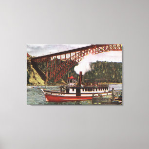 Ansicht des Mädchens des Nebel-Bootes Dock Leinwanddruck