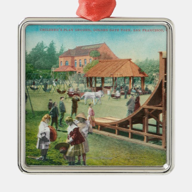 Ansicht des Spielplatzes der Kinder Silbernes Ornament (Vorne)
