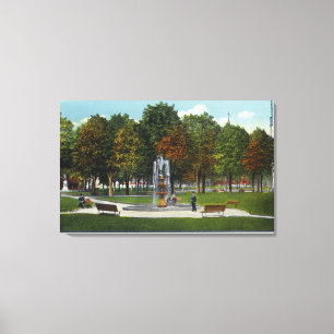 Ansicht des Stadt-Parks und des Brunnens Leinwanddruck