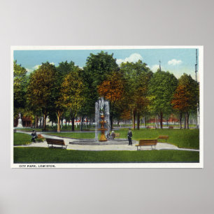 Ansicht des Stadt-Parks und des Brunnens Poster