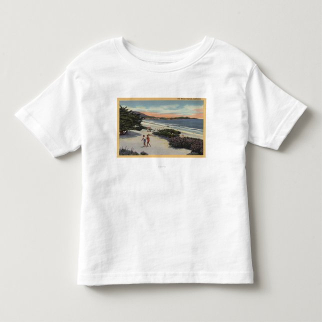 Ansicht des Strandes, Sunbathers-Gehen Kleinkind T-shirt (Vorderseite)